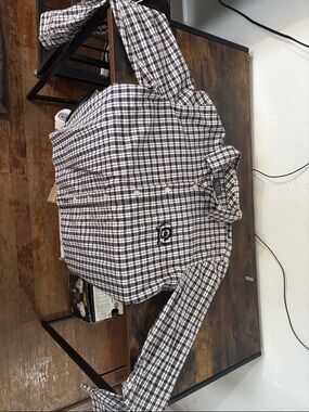 LRG Men's Purple and White Plaid Button-Down Shirt